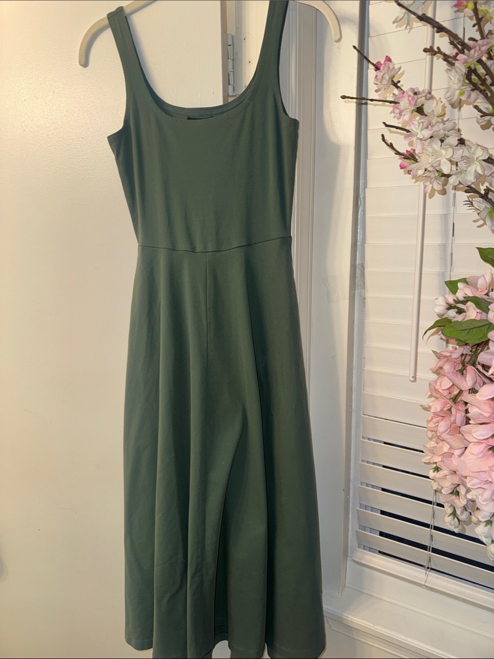 Alfani Olive Green Scoop Neck Midi Dress
